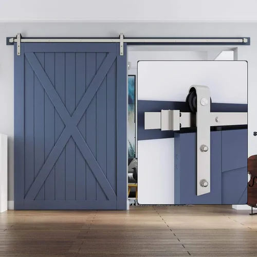 Miniatura 9 de EaseLife Kit de Rieles de Hardware de 5 Pies para Puerta Corredera de Granero de Níquel Cepillado, Polea J Básica, Trabajo Pesado, Se Desliza Suave