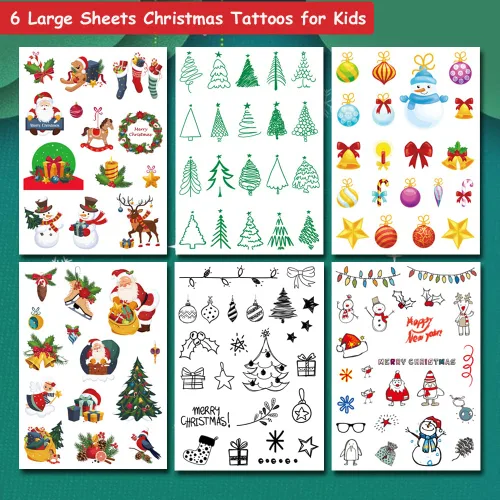Miniatura 2 de Tatuajes temporales de Navidad para niños, 6 hojas grandes, tatuajes falsos de Navidad para niñas, niños, regalos de fiesta de Navidad, decoración