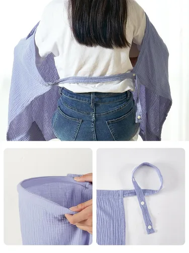 Miniatura 6 de TILLYOU Funda de lactancia de muselina para lactancia materna, 100% algodón transpirable con cuello de arco para mujer, azul