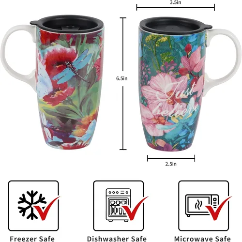 Miniatura 2 de Taza de café de cerámica Topadorn de 17 onzas, taza alta de cerámica con tapa y caja de color, perfecta para café y té, solo cree Solo creer