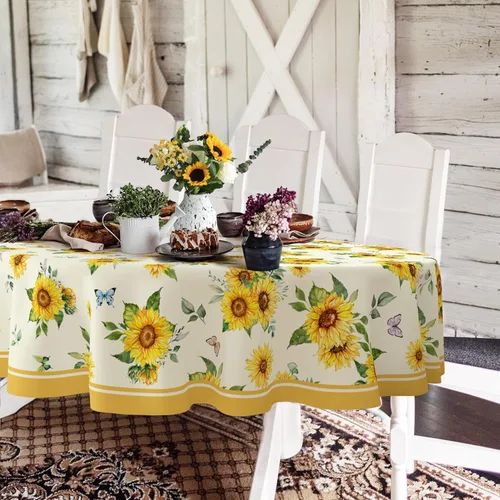Miniatura 14 de Yighty Mantel ovalado de primavera y verano de 54 x 72 pulgadas, mantel de acuarela floral de primavera, mantel impermeable resistente a