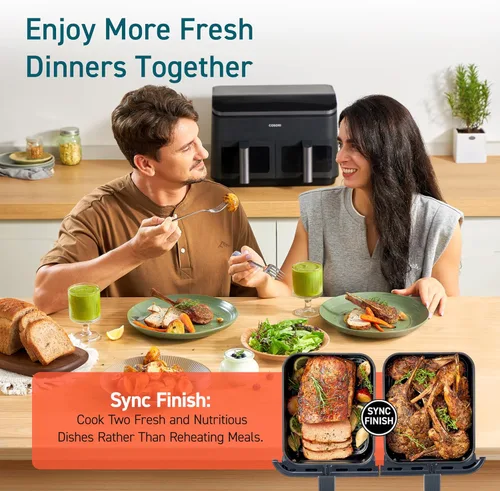 Miniatura 4 de COSORI Freidora de aire dual de 9 cuartos de galón – 10 en 1, comidas frescas equilibradas para la familia y los niños con canastas dobles