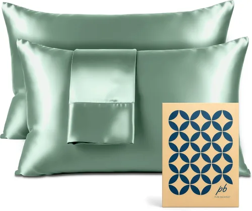 Miniatura 52 de Pure Bedding Sábanas de satén individuales [3 piezas, plateadas] Juego de sábanas sedosas de lujo para hotel, juego de sábanas de microfibra extra