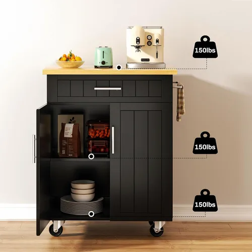 Miniatura 4 de SUNLEI Carrito de isla de cocina con ruedas con armario de almacenamiento y cajón, mesa de cocina con ruedas de 26 pulgadas de ancho, asa