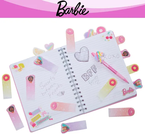 Miniatura 3 de Cuaderno de pestañas Barbie con espiral, lápiz boli, pestañas adhesivas, 96 páginas a rayas, rosa