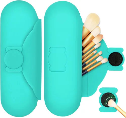 Miniatura 12 de Soporte para brochas de maquillaje de viaje con almohadilla de limpieza, estuche organizador de cepillos de silicona, cierre magnético, bolsa