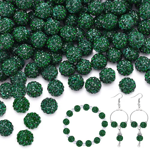 Miniatura 8 de 100 cuentas de diamantes de imitación de 0.394 pulgadas para la fabricación de joyas, 10 cuentas redondas brillantes de discoteca de Shamballa