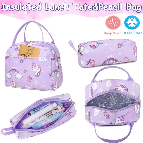 Miniatura 31 de Juego de mochila para niñas y adolescentes, mochila escolar para niños con bolsa para el almuerzo, estuche para lápices, mochilas escolares