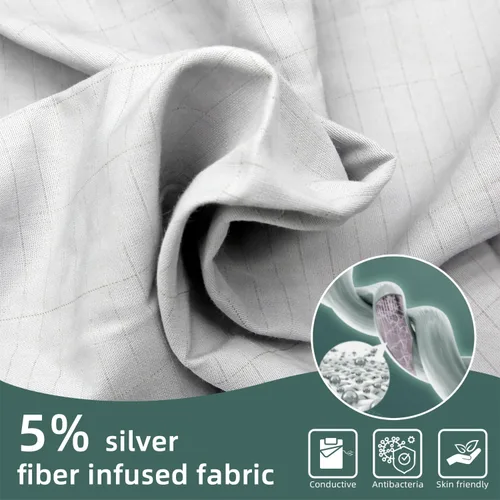 Miniatura 6 de Hoja plana de puesta a tierra 5% de fibra de plata pura conductiva con cable de conexión a tierra de 15 pies para un mejor sueño Beige