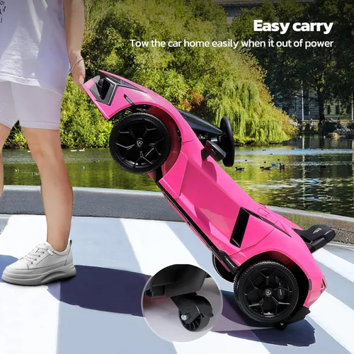 Miniatura 6 de ELEMARA Lamborghini con licencia Auto de Paseo con puerta de tijera, coche eléctrico para niños con control remoto, coche de 12 V para niños con Rosa