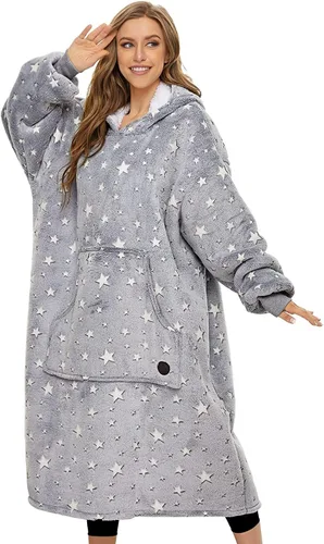 Miniatura 8 de Three Poodle - Manta con capucha portátil para niños, sudadera de sherpa de gran tamaño con capucha gigante, manta con capucha cálida y acogedora