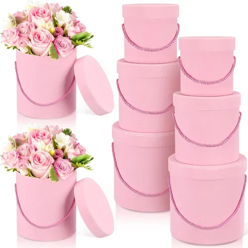 Miniatura 10 de Uiifan 6 cajas redondas de terciopelo con tapas, caja de regalo de terciopelo con asa para el día de la madre, boda, vacaciones, arreglo de regalo