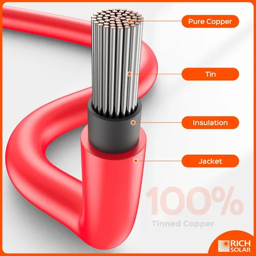 Miniatura 4 de RICH SOLAR Cable de extensión de panel solar negro de calibre 10, 10 AWG, 100 pies, color rojo + 100 pies, cable de extensión de panel solar