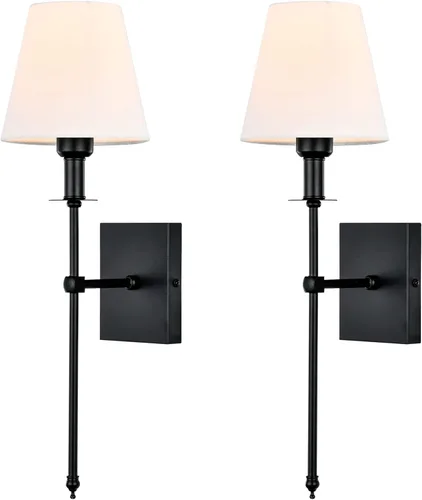 Miniatura 8 de Pauwer Juego de 2 apliques de pared delgados de tela blanca, aplique de pared para interiores, soporte de columna, lámparas de pared para Negro