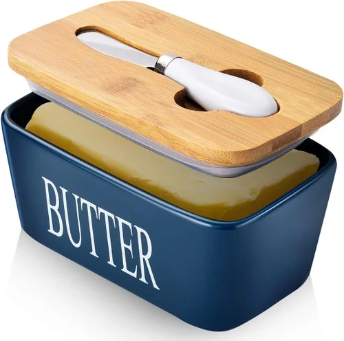 Miniatura 8 de Mantequillera con tapa: plato grande para mantequilla para encimera, recipiente de cerámica para mantequilla con cuchillo y alta calidad - Caja
