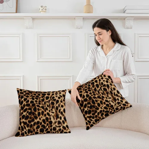 Miniatura 5 de Feelyou Juego de 2 fundas de almohada de leopardo de 16 x 16 pulgadas, fundas decorativas con estampado de guepardo, decoración del hogar, funda