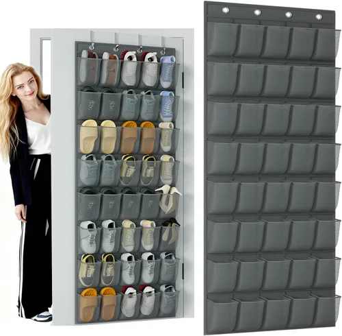 Miniatura 12 de homyfort Organizador de zapatos sobre la puerta, 24 bolsillos grandes de malla transpirable, estante colgante para zapatos que ahorra espacio
