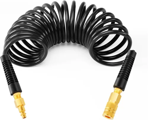 GASHER Manguera de aire de retroceso de poliuretano negro de 1/4 "x 10 pies con restrictor de curva, acoplador rápido industrial de 1/4" y enchufe