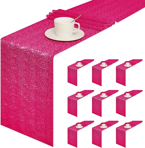 Miniatura 16 de Sugargirl Paquete de 10 caminos de mesa de lentejuelas de 12 x 72 pulgadas, camino de mesa verde manzana con purpurina para suministros de fiesta