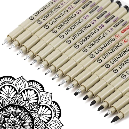 Miniatura 12 de Muchcute 01 Micro Fineliner Dibujo Arte Bolígrafos: 12 Colores 0.25mm Punta Extra Fina Biblia Sin Sangría Diario Zentangle Suministros de Estudio