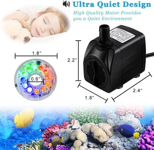 Miniatura 3 de PULACO Bomba de fuente pequeña de 160 GPH, bomba sumergible de 10 vatios con luz LED automática que cambia de color y tubo de 3.3 pies