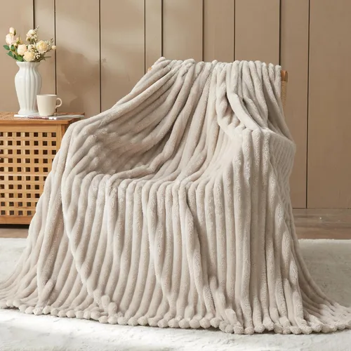 Miniatura 60 de NEWCOSPLAY Manta de Tiro Súper Suave Aqua Franela Sedosa Premium Forro Polar Jacquard Acanalado 3D Ligero Manta de Cama Uso en Todas las Estaciones