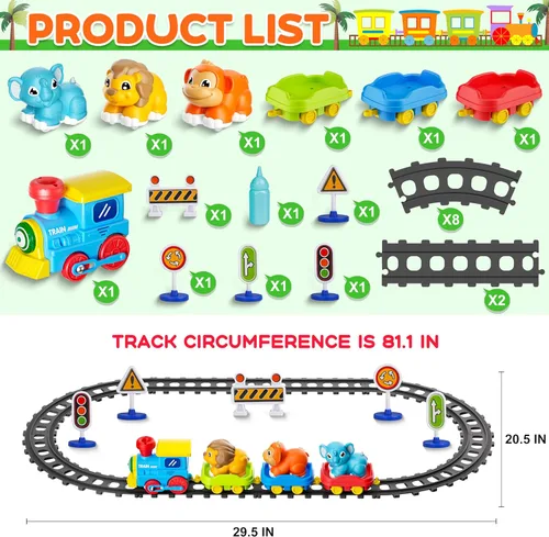 Miniatura 8 de Juego de tren para niños pequeños con vapor, música y luces - Juguete de tren eléctrico para niños con accesorios de vías, incluye 3 vagones