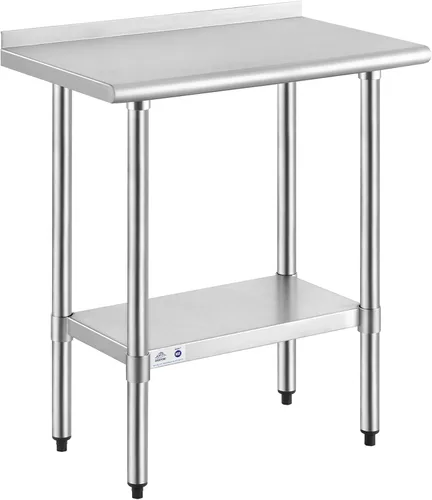 Miniatura 48 de Mesa de acero inoxidable para preparación y trabajo con protector contra salpicaduras, 24x72 pulgadas