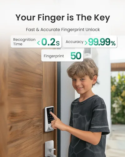 Miniatura 4 de DESLOC Cerradura inteligente WiFi D110 Plus, Wi-Fi incorporado, sin necesidad de hub, cerradura de entrada sin llave con huella dactilar, cerrojo
