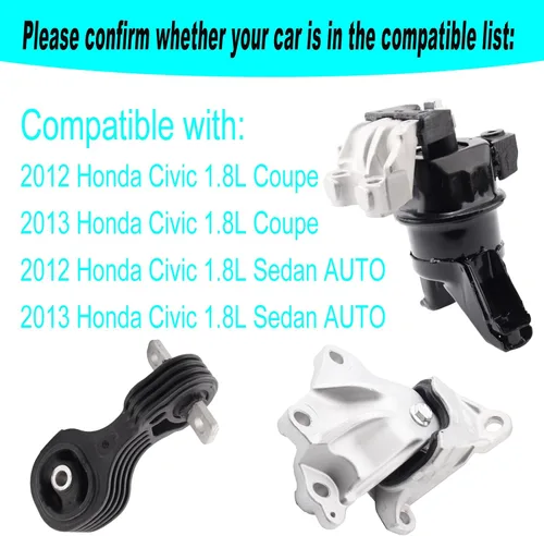 Miniatura 2 de Juego de 3 soportes de motor y montaje Trans compatibles con Honda Civic 1.8L Coupe/Sedan 2012-2015 repuesto para A65048 A65021 A65087 50890TR0A81