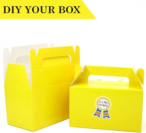 Miniatura 2 de Oletx 12 Cajas de Regalo Amarillas con Forma de Tejado, 5.9'' Caja Pequeña de Obsequios para Fiestas, Caja de Golosinas, Caja de Dulces y Galletas