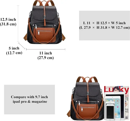 Miniatura 5 de ALTOSY Mochila de cuero para mujer, bolso casual de moda con múltiples bolsillos y solapa