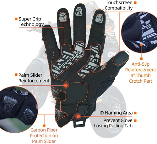 Miniatura 4 de Seibertron SPS Series - Guantes para motocicleta con pantalla táctil, para motocross, BMX, ATV, MTB, ciclismo, completo o medio dedo, para adultos