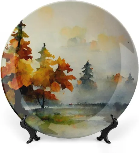 Miniatura 8 de Platos decorativos de pintura abstracta de árboles de arce otoñal, platos decorativos para decoración del hogar, platos de cena de temporada
