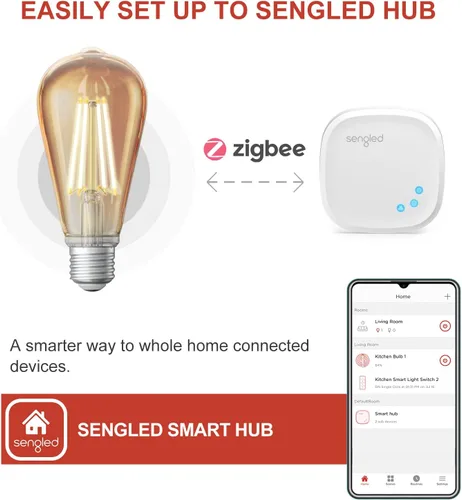 Miniatura 4 de Sengled Zigbee - Bombillas inteligentes Edison, requiere concentrador inteligente, funciona con SmartThings y Echo con hub integrado, control de voz
