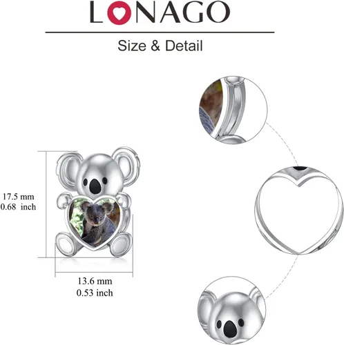 Miniatura 6 de LONAGO Abalorio de fotos personalizado para pulsera de plata de ley personalizable para regalo para mujeres y niñas, Plata esterlina, Circonita