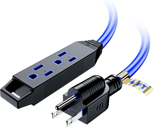 Miniatura 10 de Cable de extensión de 4 pies, paquete de 2 cables de extensión con múltiples tomas, calibre 16 (verde) certificación ETL Azul
