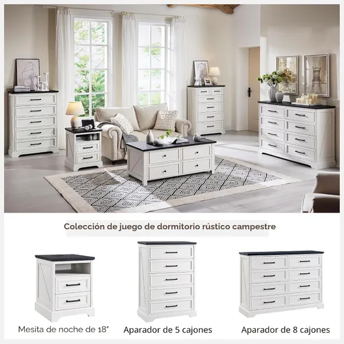 Miniatura 8 de ACCOHOHO Mesita de noche de 18" estilo granja con estación de carga, mesa auxiliar con 2 cajones de almacenamiento, mesa de cabecera, mueble