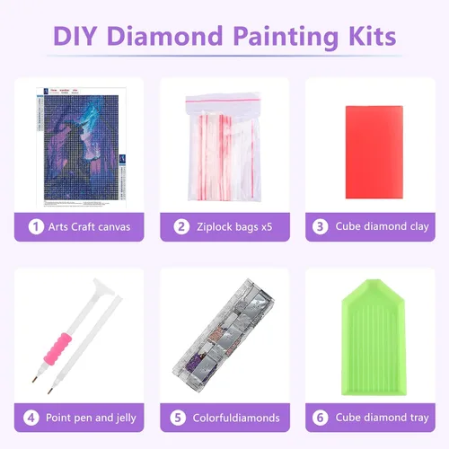 Miniatura 6 de SENQAO Kits de pintura de diamantes para adultos, kit de arte de diamantes retro 5D, bruja de Halloween, pintura de gemas de diamante, manualidades