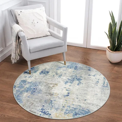 Lahome Alfombra redonda moderna abstracta de 3 pies, color azul, lavable, de 3 x 3 pies, para cocina, entrada, suave, pequeña, antideslizante,