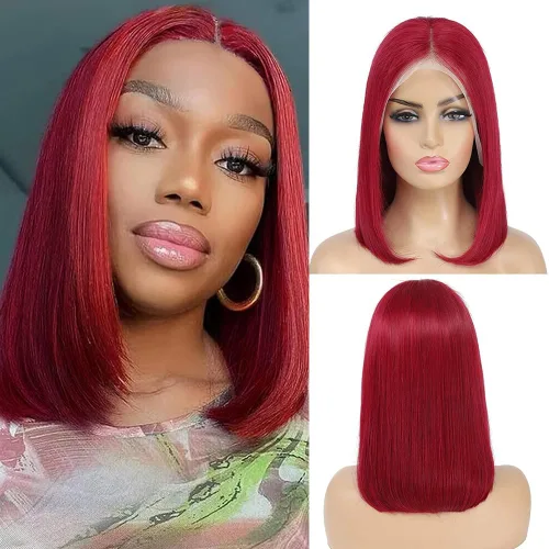 Miniatura 16 de Peluca de cabello humano lacio marrón con reflejos de 13 x 4, peluca frontal de encaje transparente #4, peluca corta Bob para mujeres negras