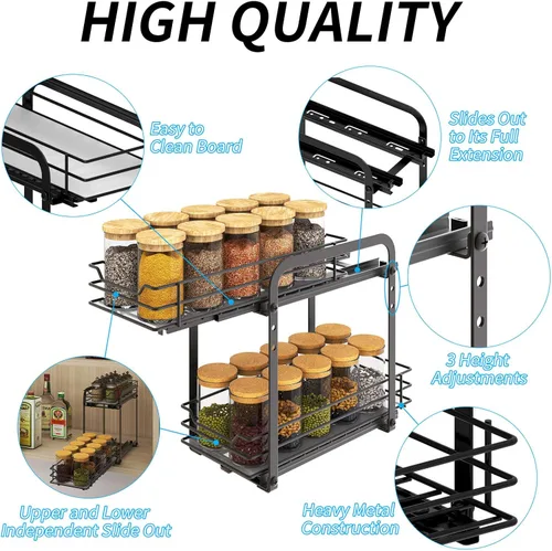 Miniatura 5 de BOIVSHI Organizador de especias para gabinete, organizador de especias extraíble de 2 niveles para gabinete, altura ajustable, cesta de metal