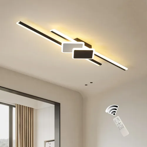 Miniatura 17 de Qcyuui Luces LED de Techo Regulables 46.4'' Accesorios de Iluminación para Cocina de Techo Negro Empotrado con Control Remoto Luz de Techo Lineal