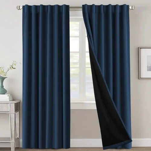 Miniatura 143 de H.VERSAILTEX Cortinas 100% opacas para dormitorio con forro negro, cortinas de oscurecimiento de habitación completa, con aislamiento térmico