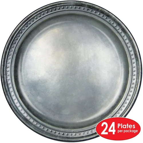 Miniatura 2 de Beistle Platos de papel de peltre, paquete de 24 platos desechables de inspiración medieval, para fiestas temáticas de castillo, banquetes