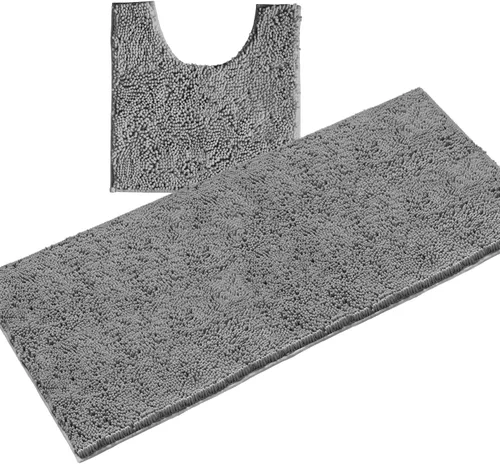 Miniatura 38 de LuxUrux Juego de 2 tapetes de baño de felpa extrasuave, material de microfibra de felpilla de 1 pulgada, color verde súper absorbente