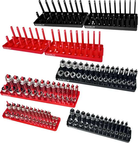 Miniatura 13 de EACELIY Juego de Organizador Magnético de Llaves de Vaso de 6 Piezas, Kit de 1/2", 1/4" y 3/8" SAE y Métrico para Llaves de Vaso Profundas