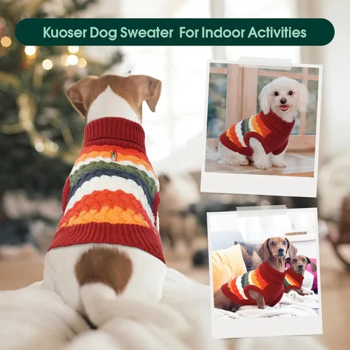 Miniatura 6 de Kuoser Suéter para Perros, Ropa de Invierno de Punto Térmico para Perros Grandes, Suéter Navideño para Perros Cuello de Tortuga Tejido para Otoño e