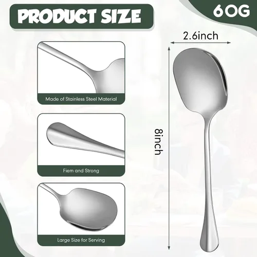 Miniatura 2 de Layhit 42 cucharas grandes de acero inoxidable a granel para buffet altamente pulido de 8 pulgadas, utensilios de metal sólidos aptos