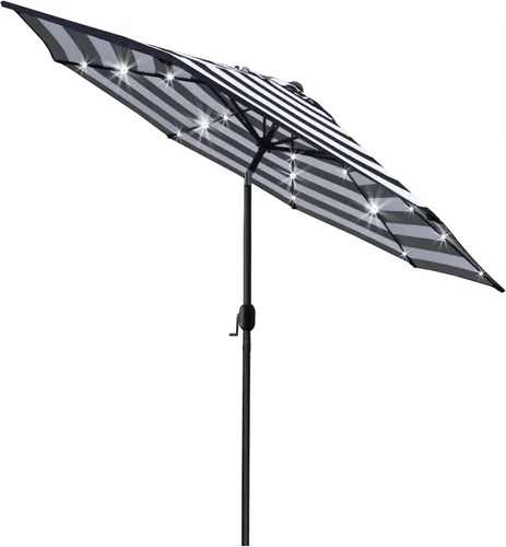 Miniatura 8 de Sunnyglade Sombrilla de patio con luz LED solar de 9 pies con 8 varillas/ajuste de inclinación y sistema de elevación de manivela (azul turquesa)